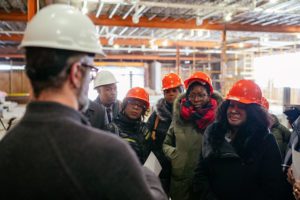 Developers wearing hard hats