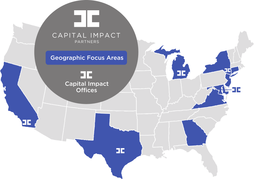 Map illustrating areas of focus for Capital Impact Partners
